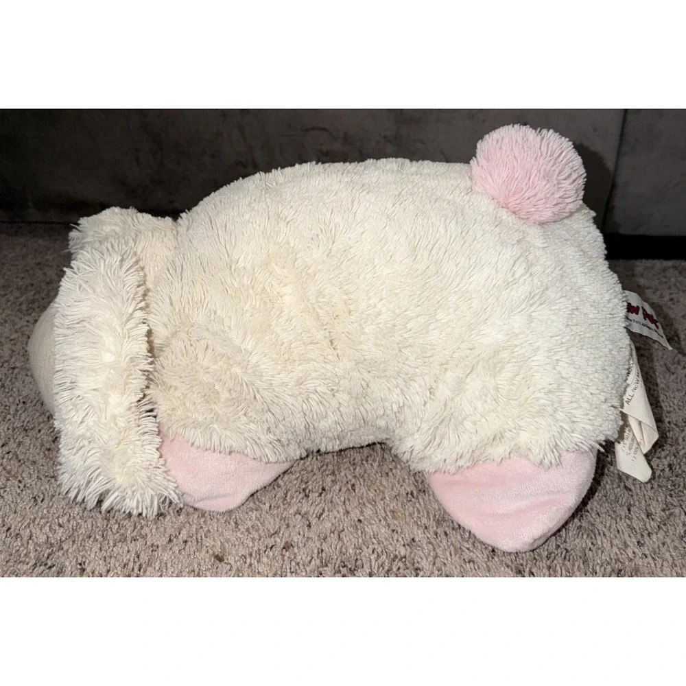 Pillow Pets Bunny Rabbit Plush White Pink Spotted Ears Polka Dot Pink Bottom